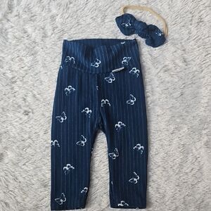 Navy Blue Floral Baby Leggings with Headband